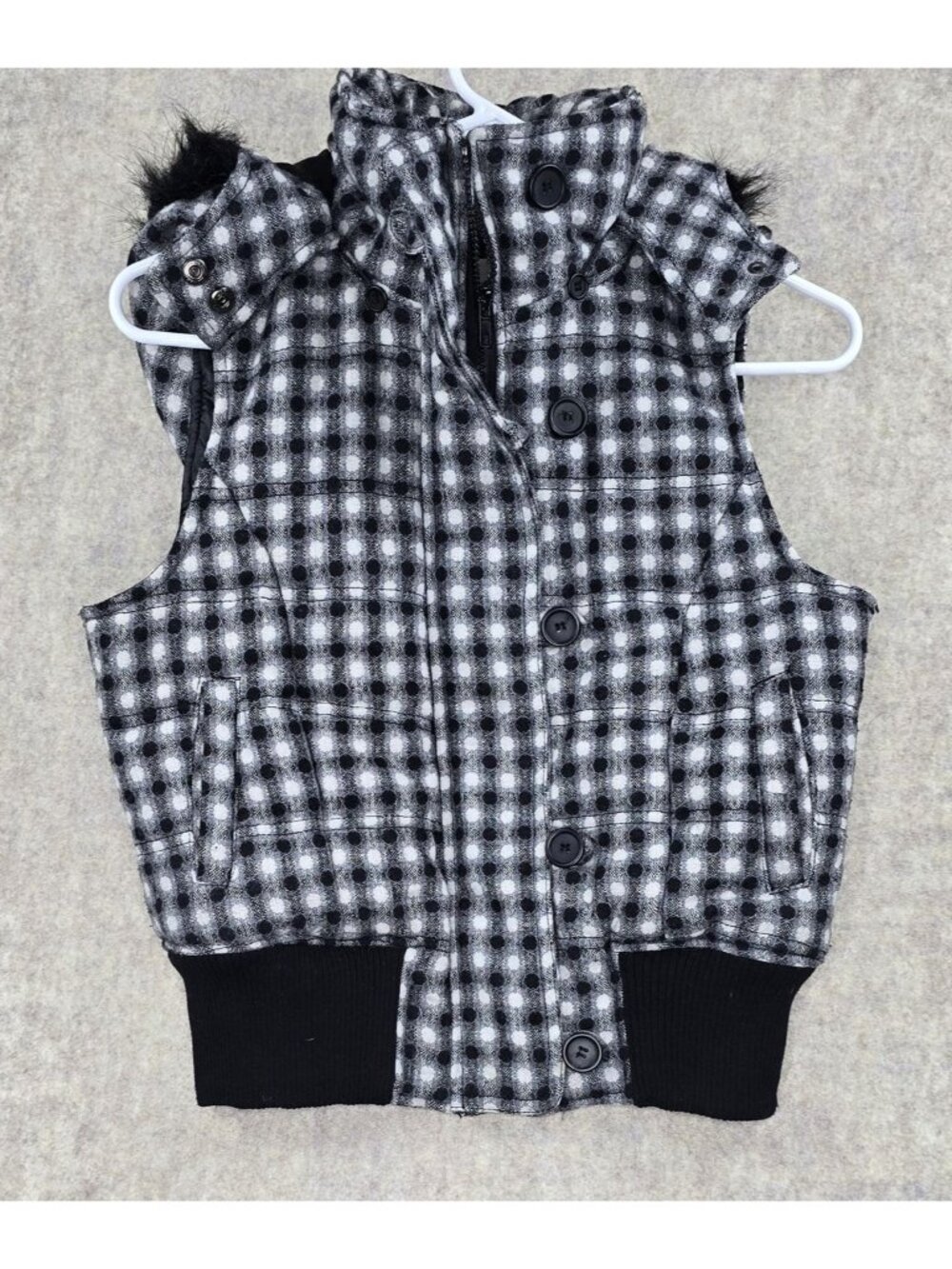 Urban Behavior Womens Black & White Plaid Sleeveless Button-Front Vest Medium